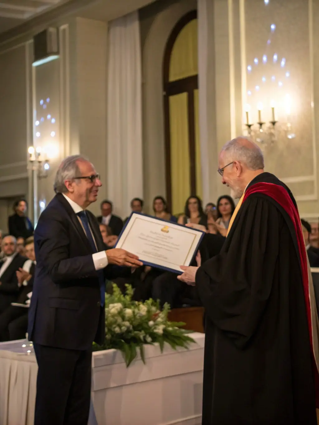 A picture of a grant being awarded to an artist, symbolizing GROSSO MODO's commitment to supporting artists and cultural initiatives through funding.